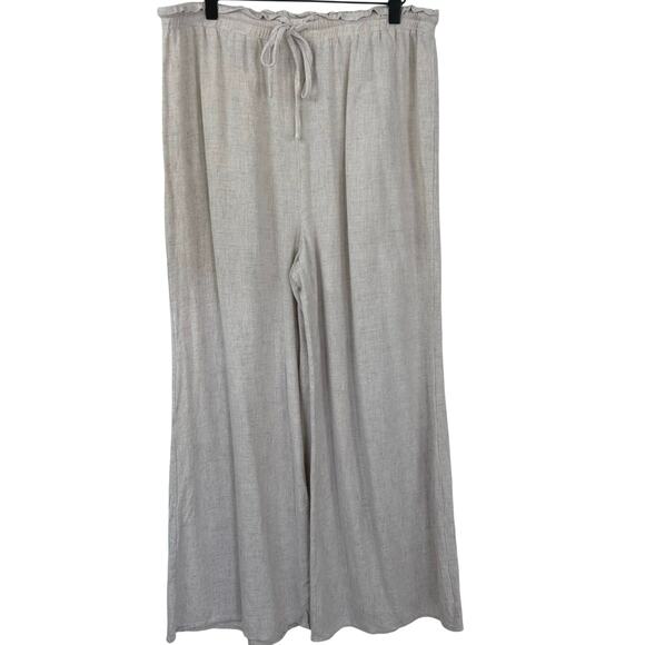 Fashion Nova Pants - Fashion Nova Beige Cotton Wide Leg Drawstring Pants Women XL Elastic Waist Boho